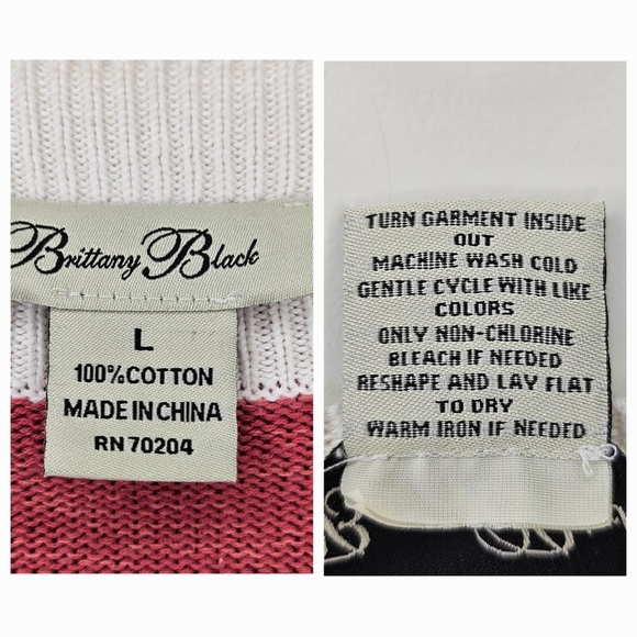 Brittany Black 100% Cotton Butter Yellow Red Popover Coastal Lagenlook Sweater L - Picture 8 of 9